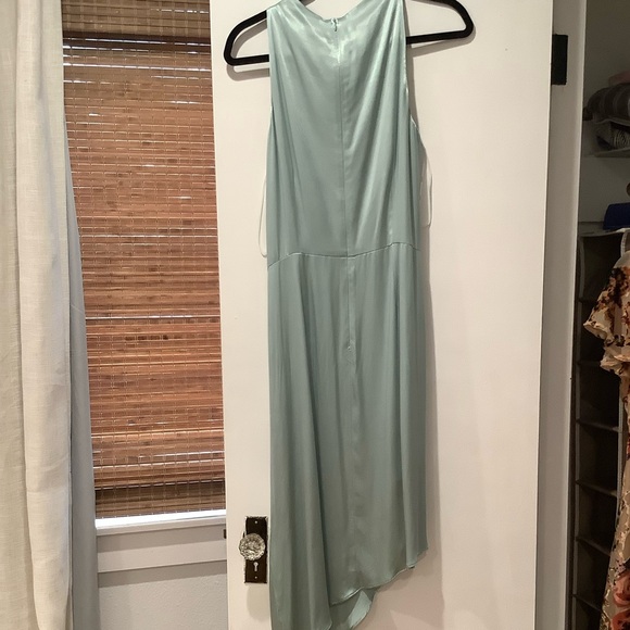 Elliatt Satin Asymmetrical Midi Dress in Sage - Picture 3 of 4